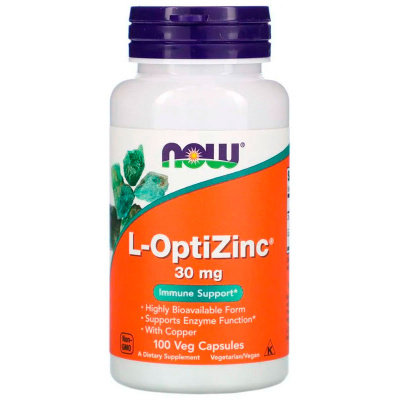 NOW Foods L-OptiZinc + Copper 30 мг. (100 капс.)