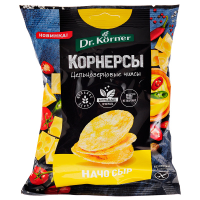 Dr. Korner Чипсы цельнозерновые кукурузно-рисовые с сыром начо (50 гр.)
